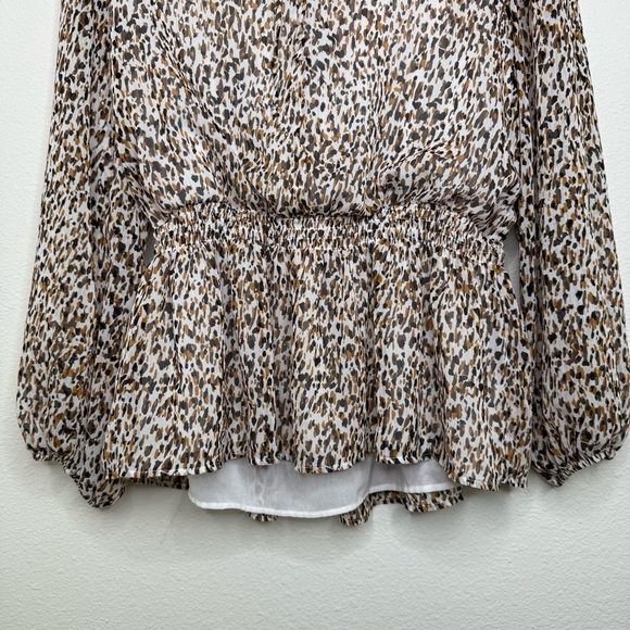 Banana Republic Leopard Print Long Sleeve Blouse Brown Gold Size Small - Picture 5 of 13